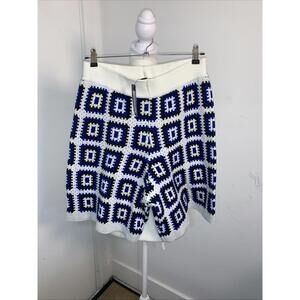 Boohoo Man Shorts Tall Crochet Relaxed Fit Shorts Blue/white New With Tags UK